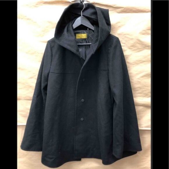 Nicole Miller Black Wool Blend Coat w/ Hood Large - Picture 10 of 11